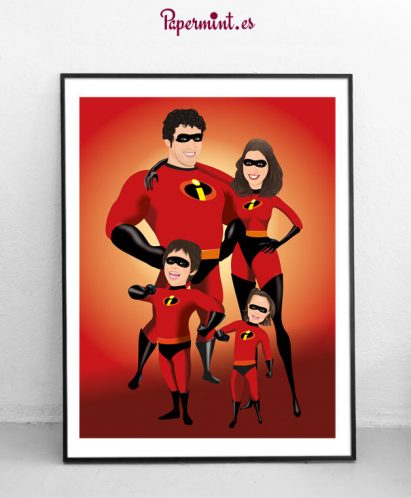 Retrato enmarcado de familia estilo superhéroes