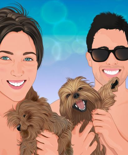 Retrato pop pareja con perros