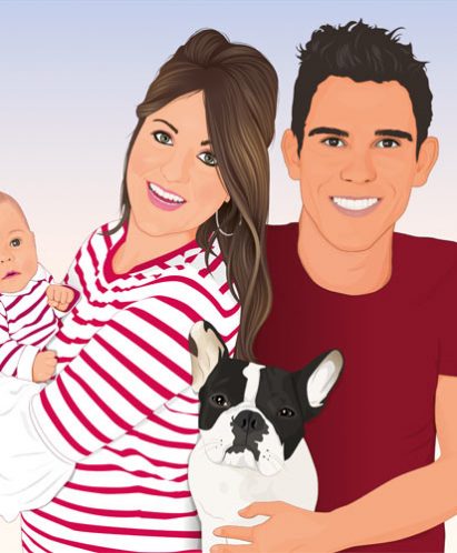 Retrato de familia, pareja, bebé y perro