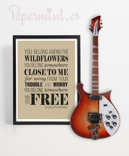 cuadro con lámina de canción y guitarra