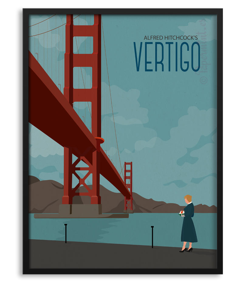 Cartel cine vintage Vertigo Tamaño A3 con marco Nacnic Poster vintage Hitchcock