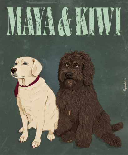 Retrato perro de agua y labrador