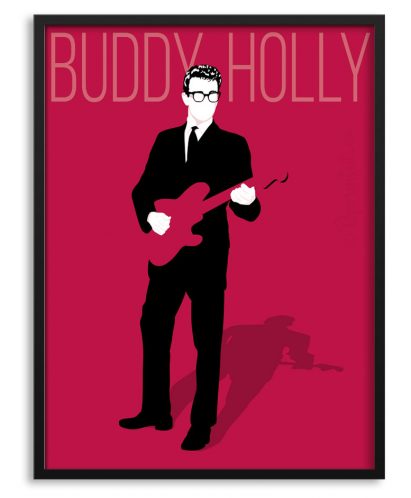 Póster de Buddy Holly con guitarra.