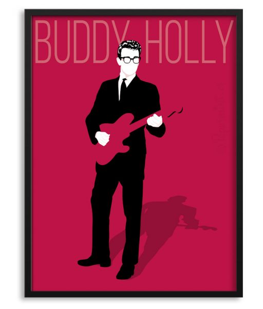 Póster de Buddy Holly con guitarra.