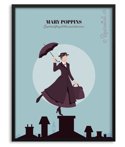 Póster ilustrado de Mary Poppins.