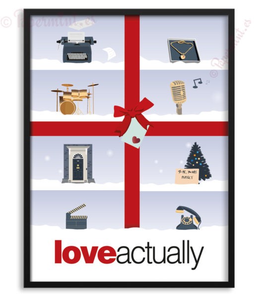 Iconos significativos de la película "Love Actually" en póster