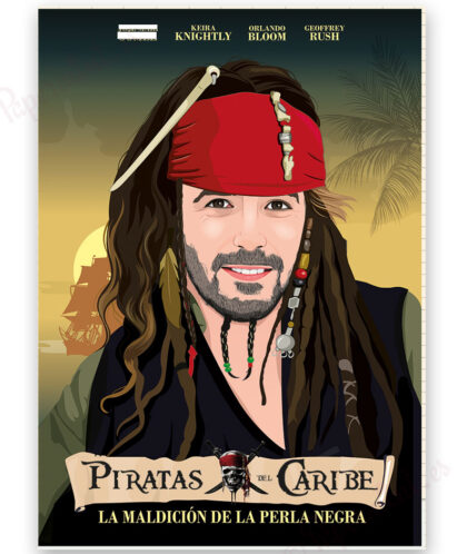 Retrato personalizado con el cartel de Piratas del Caribe