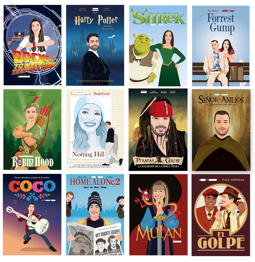 Varios retratos personalizados de cine
