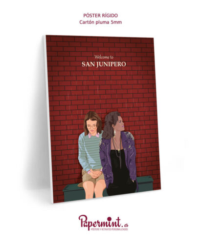 Póster ilustrado de San Junipero en formato rígido.